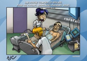 AJC douche au lit - dessin humouristique